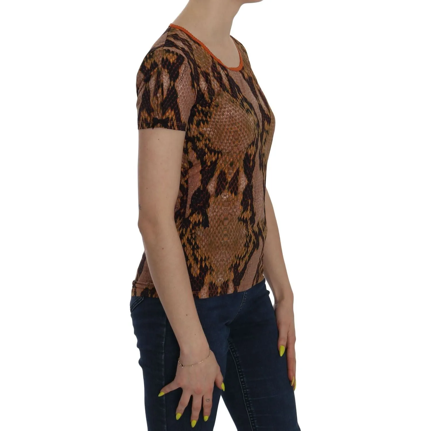 Just Cavalli Alluring Brown Snake Skin Pattern Blouse