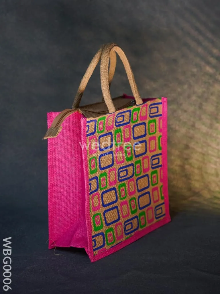 Jute bag - 3 colour box (medium) in natural color and zipper - WBG0006