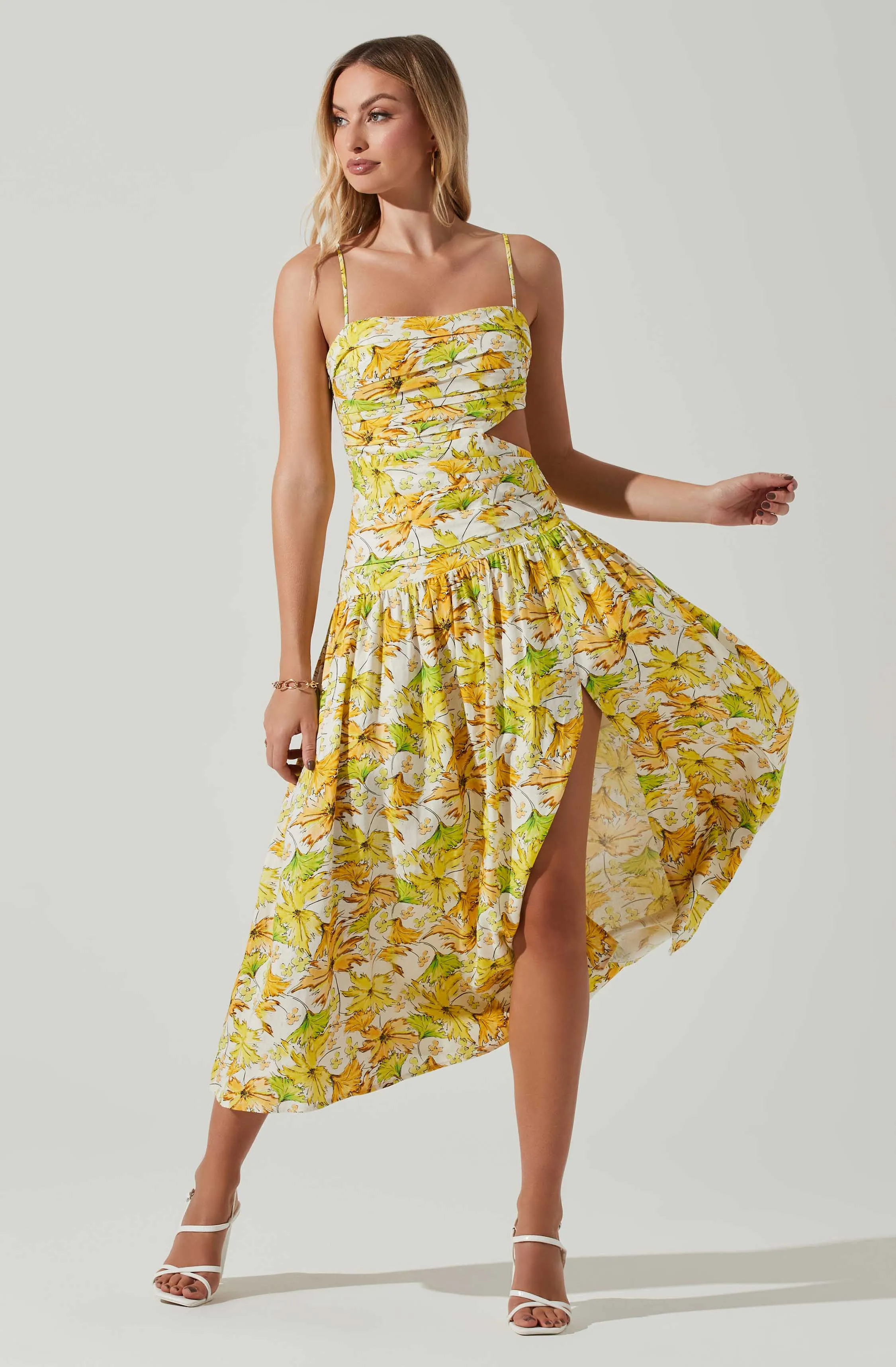 Kalina Floral Pleated Bust Midi Dress