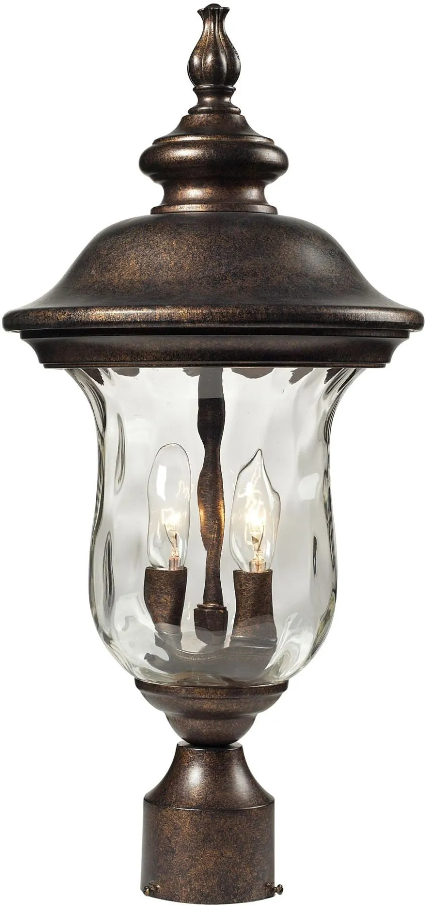 Lafayette 2 Light Outdoor Post Lamp In Regal Bronze and Water Glass