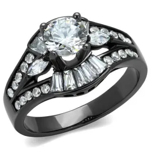 Light Black (IP Gun) Stainless Steel Ring with AAA Grade CZ in Clear for Women Style TK1451LJ