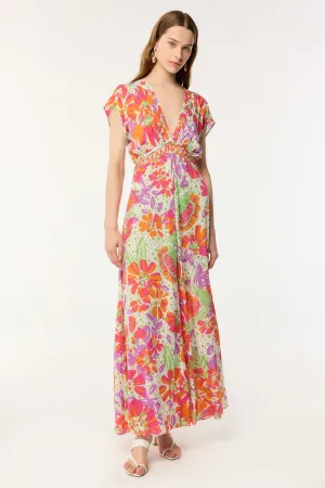 Long Dress Cecile - Pink Artistic Flower