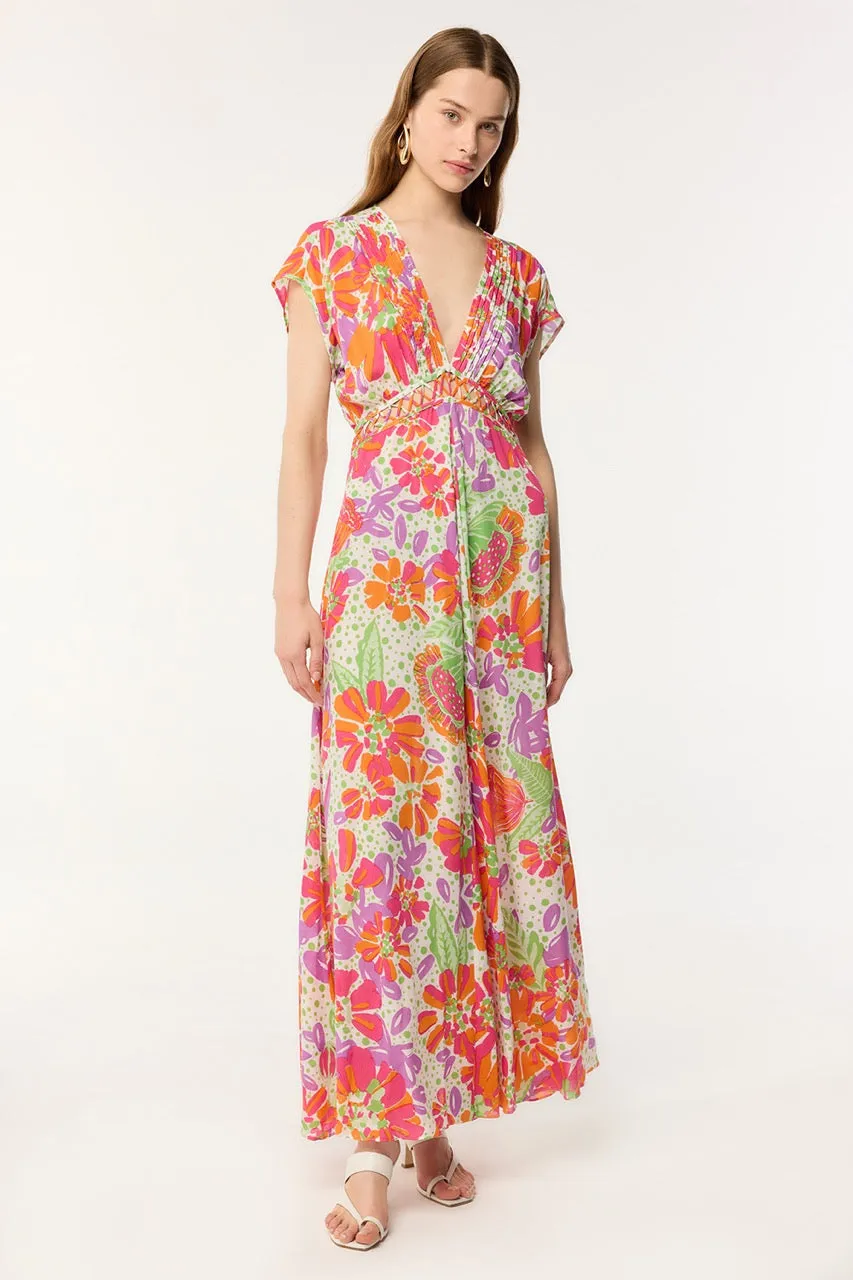 Long Dress Cecile - Pink Artistic Flower