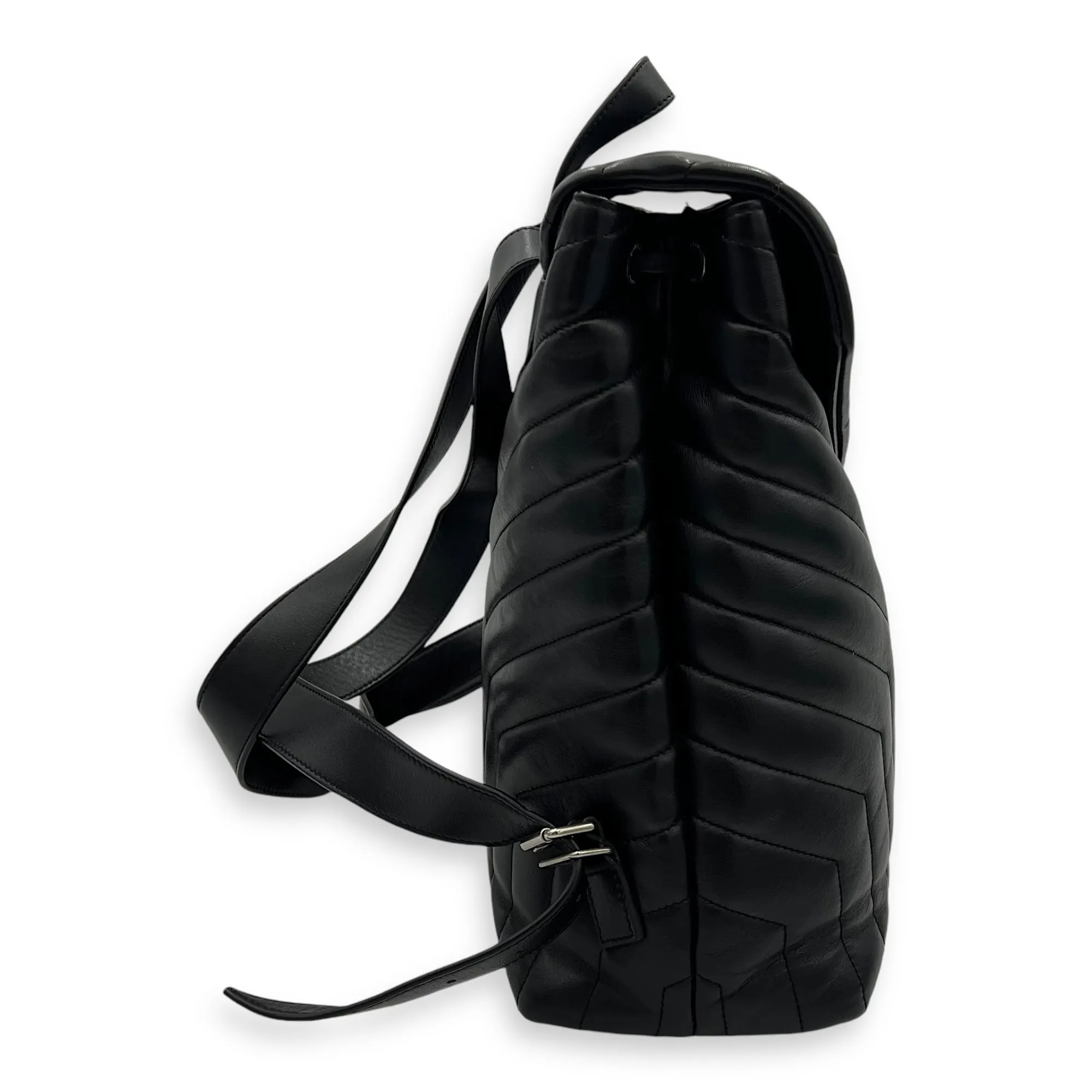 Loulou Backpack Black in Calfskin, Silver hardware