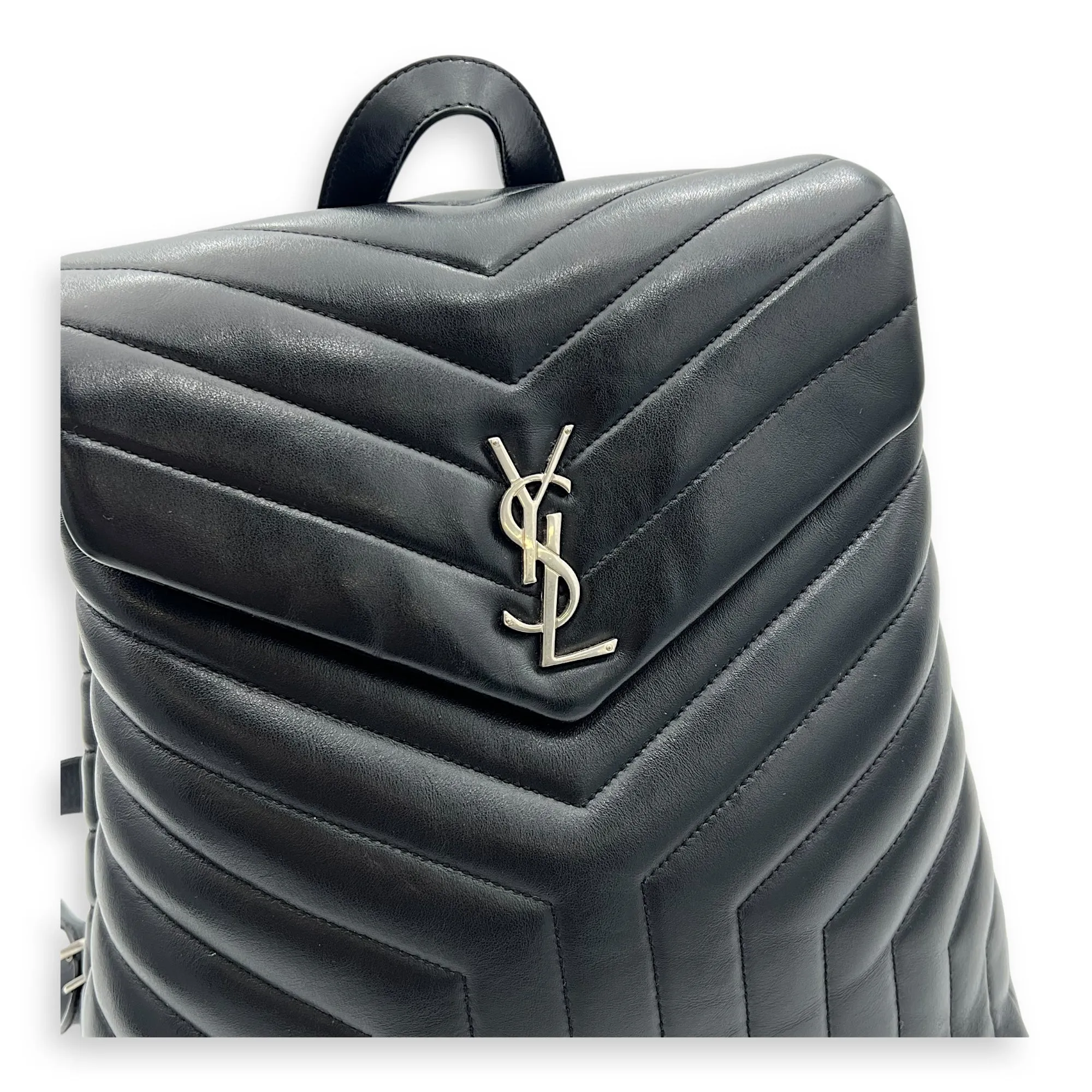 Loulou Backpack Black in Calfskin, Silver hardware