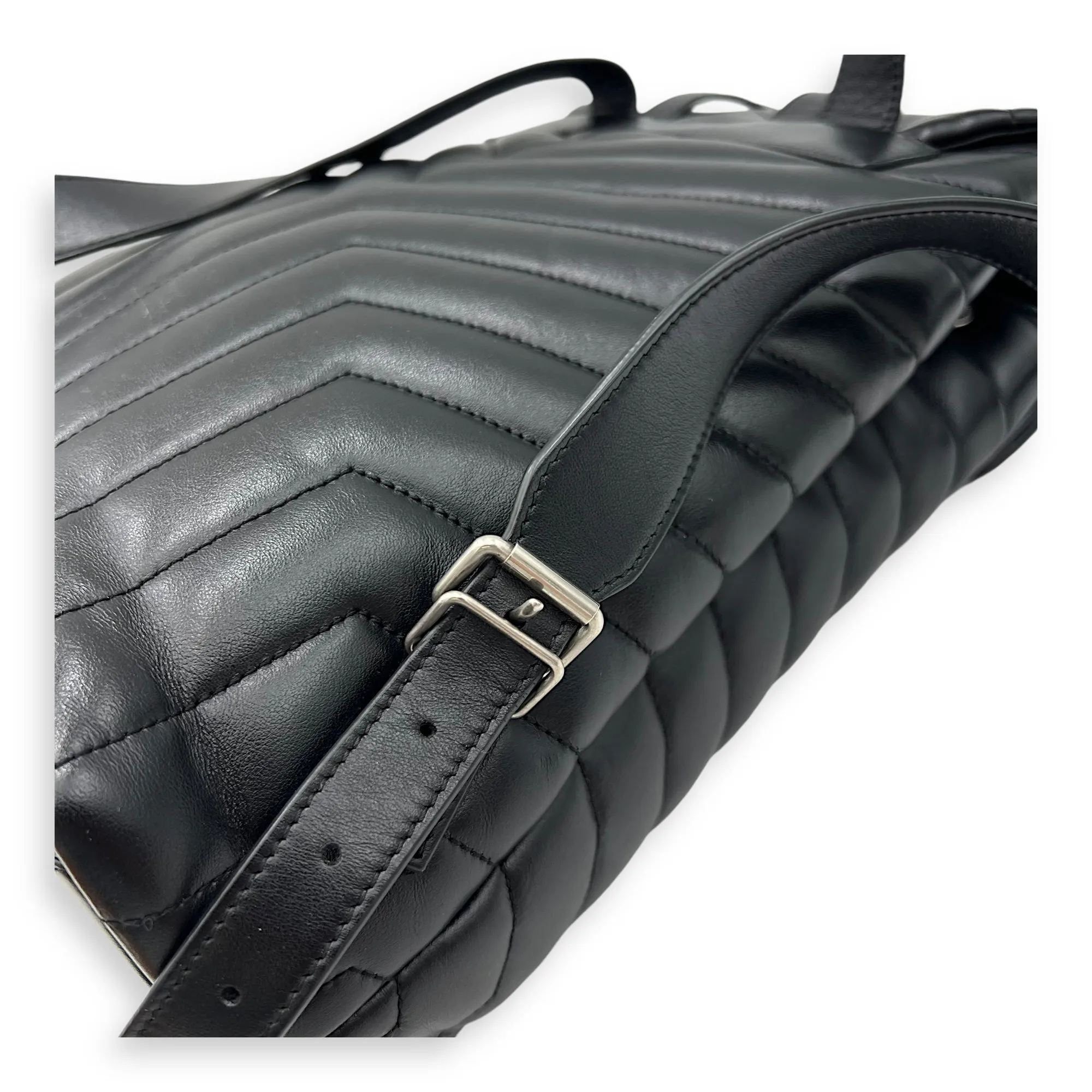 Loulou Backpack Black in Calfskin, Silver hardware