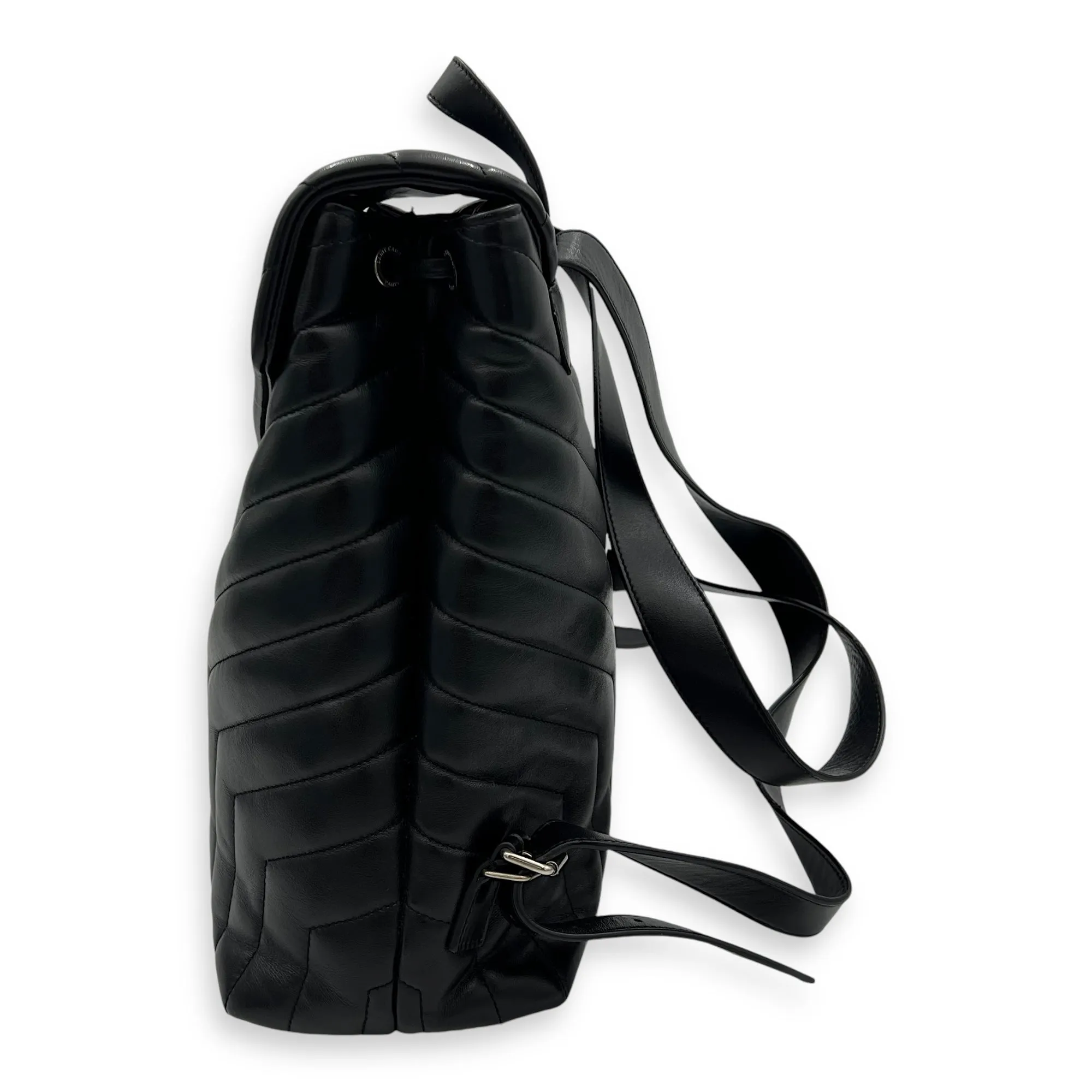 Loulou Backpack Black in Calfskin, Silver hardware