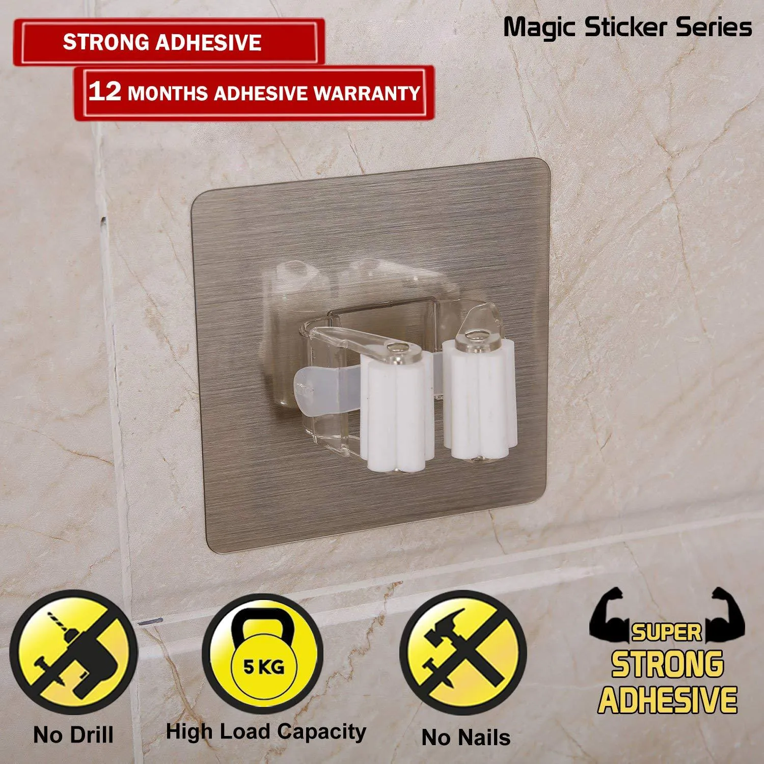 Magic Sticker Series Wall Mounted Broom & Mop Holder