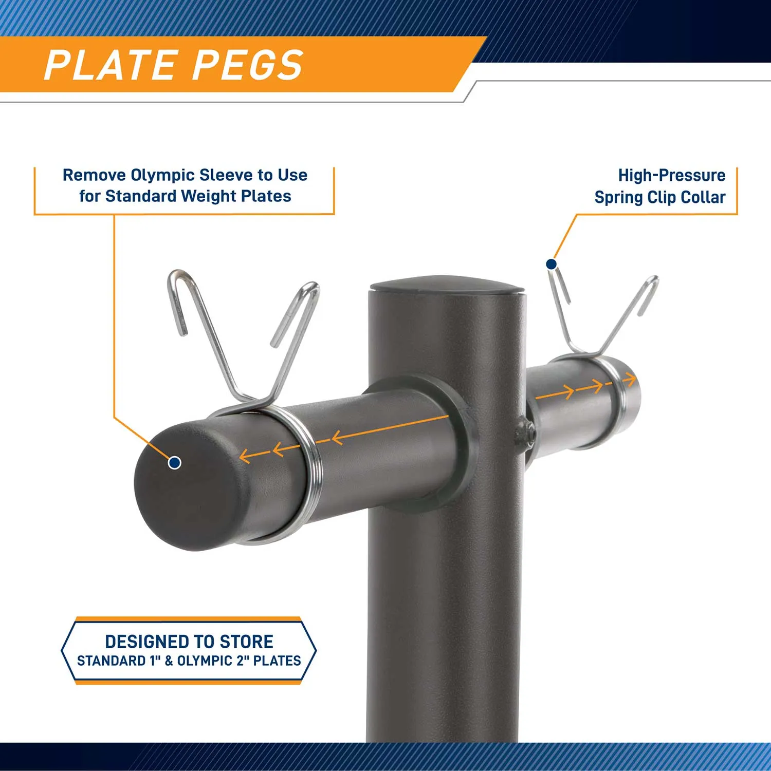 Marcy 6-Peg Olympic Weight Plate Tree and Vertical Bar Holder w/ Wheels | PT-5856