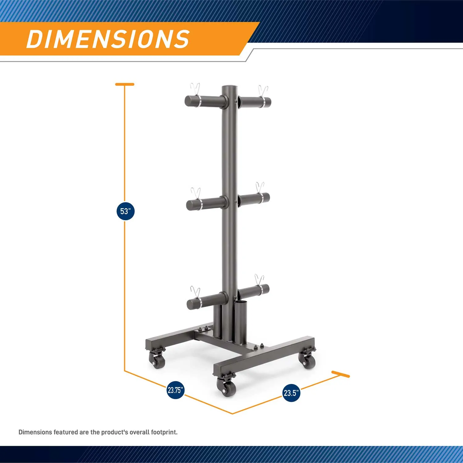 Marcy 6-Peg Olympic Weight Plate Tree and Vertical Bar Holder w/ Wheels | PT-5856