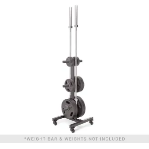 Marcy 6-Peg Olympic Weight Plate Tree and Vertical Bar Holder w/ Wheels | PT-5856