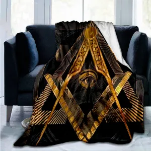 Master Mason Blue Lodge Blanket - Gold Eye Of Providence Design