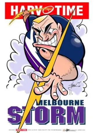 Melbourne Storm, NRL Mascot Print Harv Time Poster