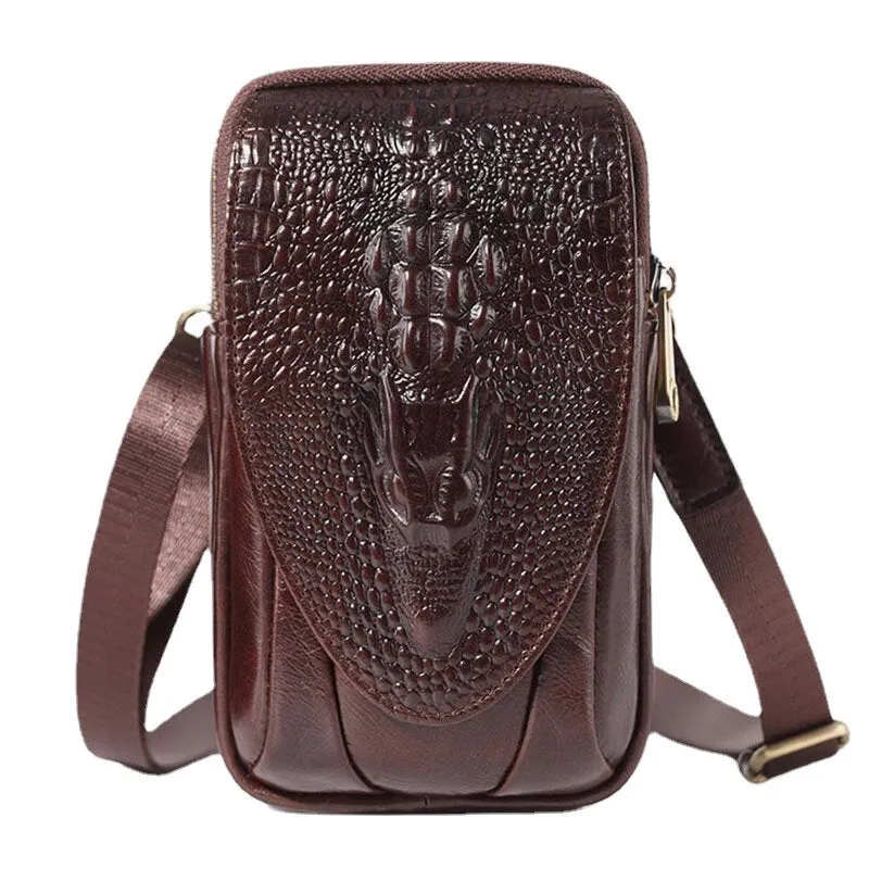 Men Crocodile Pattern Double Layer Zipper Crossbody Bags Multifunction Large Capacity Phone Bag Leather Waist With Hook