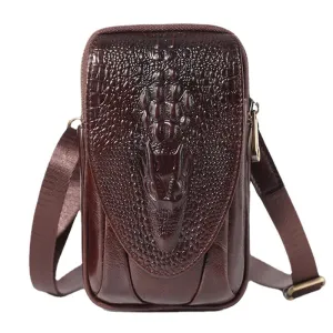 Men Crocodile Pattern Double Layer Zipper Crossbody Bags Multifunction Large Capacity Phone Bag Leather Waist With Hook