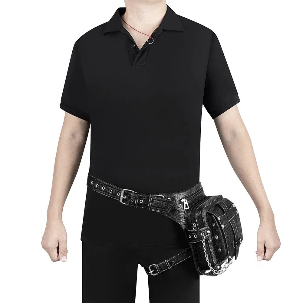 Men's Steampunk Buckles Chain Waist Bag