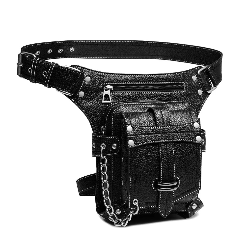 Men's Steampunk Buckles Chain Waist Bag