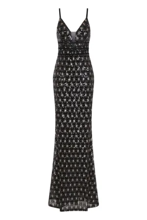 Monroe Black Gold Alluring Sequin Mermaid Maxi Dress