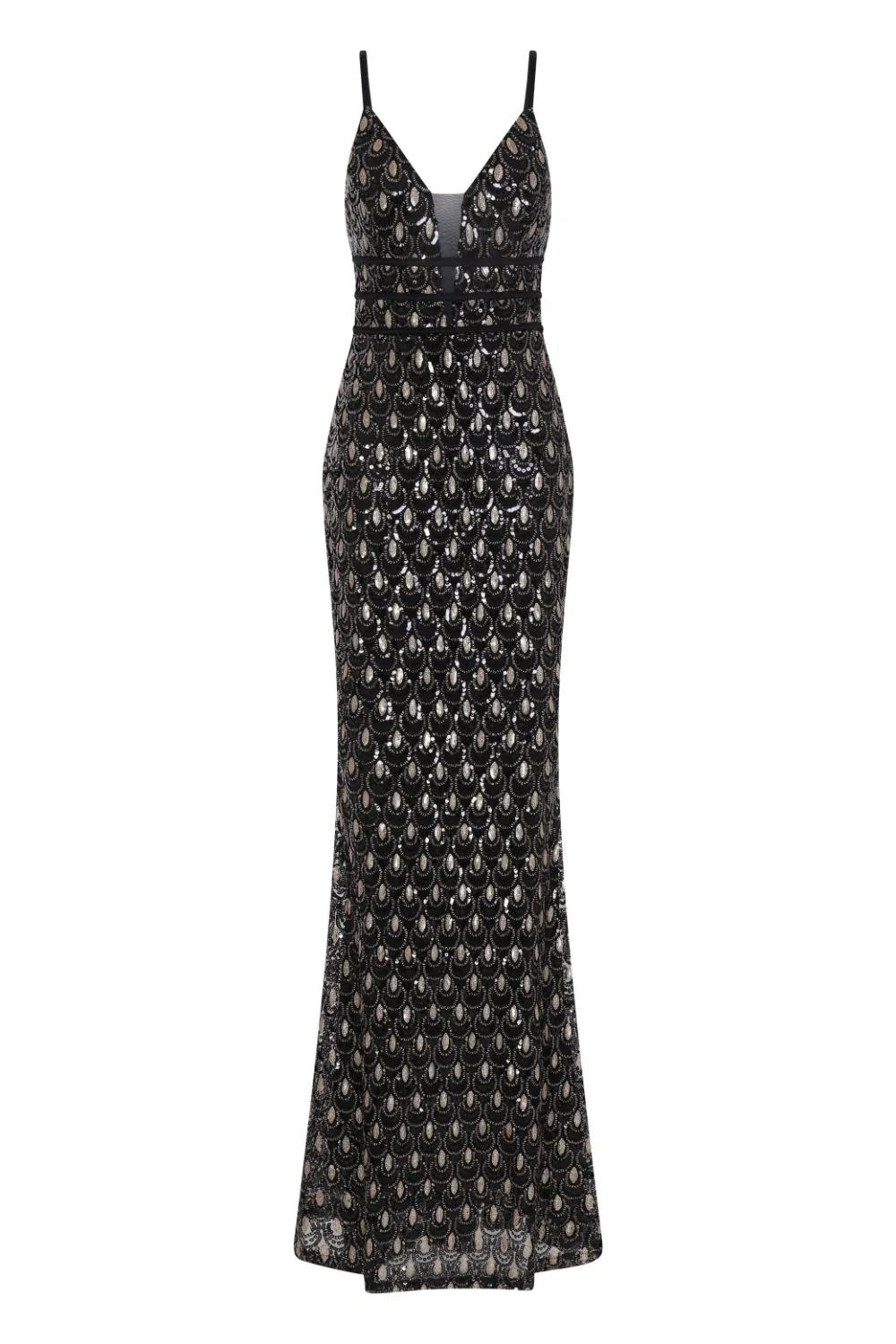 Monroe Black Gold Alluring Sequin Mermaid Maxi Dress