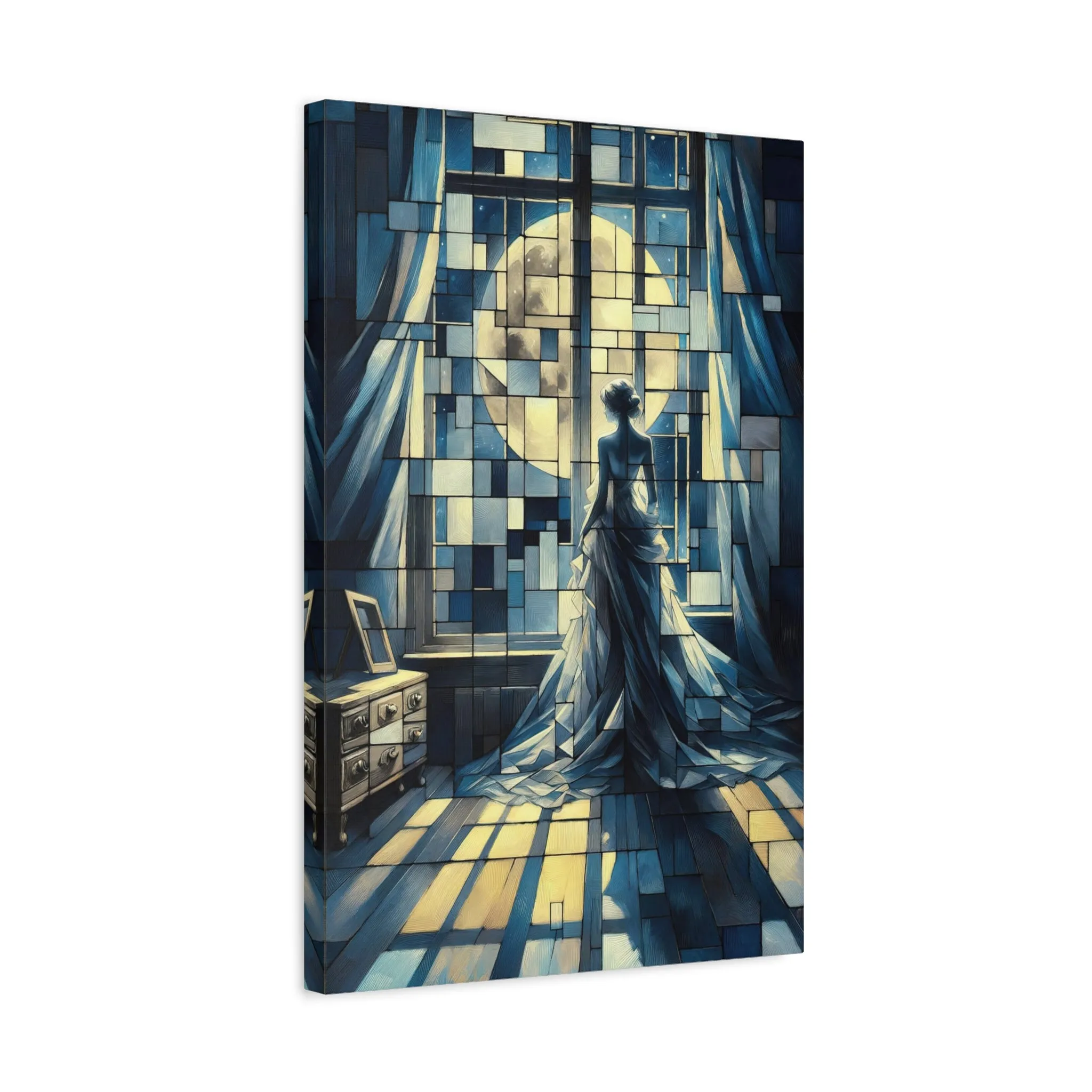 Moonlit Solitude: Cubist Wall Art - canvas