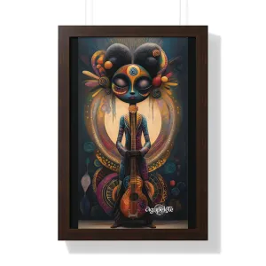 Mystical Musician Framed Poster, Guitar Wall Art, Harmonious Figure Art Print, Celestial Decor, Balance and Creativity Artwork