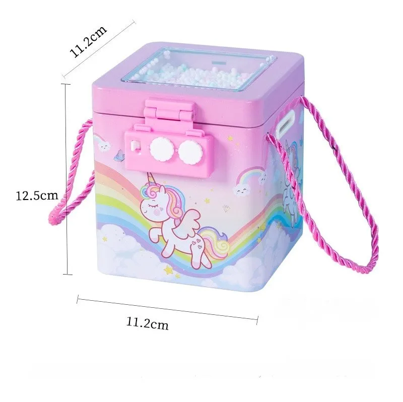 New Cute Unicorn Tinplate Hand Rope Square Password Lock Piggy Bank Children's Cartoon Mermaid Dino Savings Change Coins Money Box