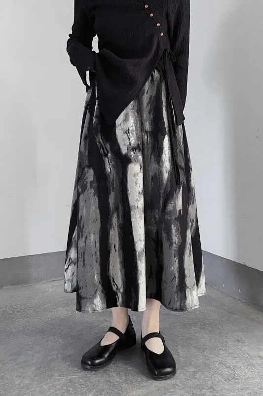 Niche Artistic Ink Printing and Dyeing Skirt Thin and Covering Long Skirt