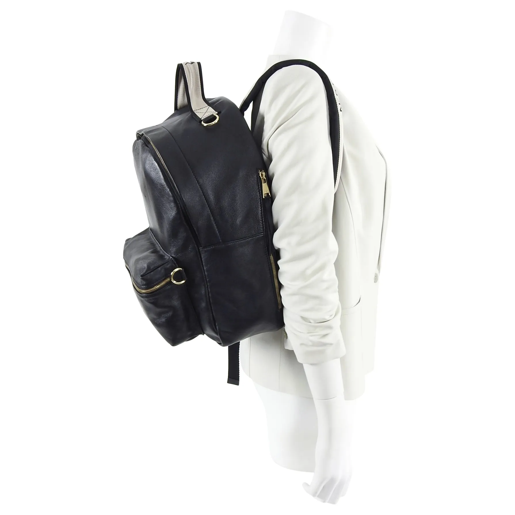 No. 21 Numeroventuno Black Leather Gold Logo Backpack