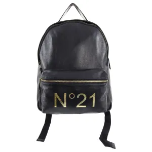 No. 21 Numeroventuno Black Leather Gold Logo Backpack