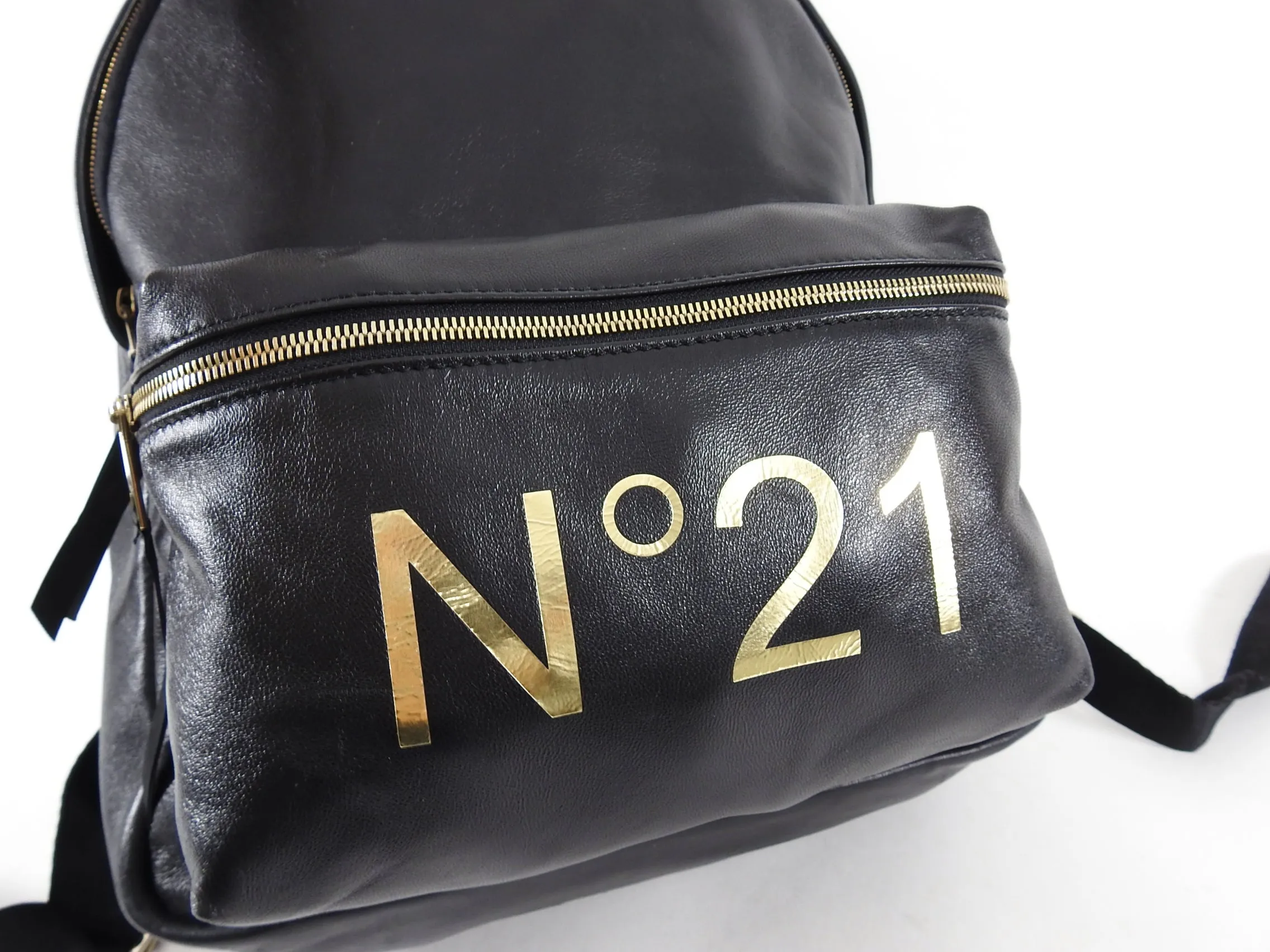 No. 21 Numeroventuno Black Leather Gold Logo Backpack