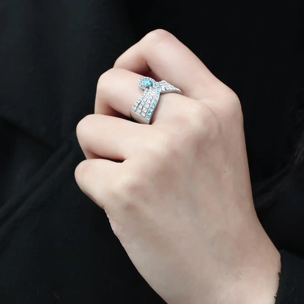 No Plating Stainless Steel Ring with AAA Grade CZ in Sea Blue for Women Style TK3572