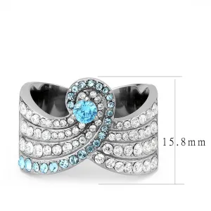 No Plating Stainless Steel Ring with AAA Grade CZ in Sea Blue for Women Style TK3572