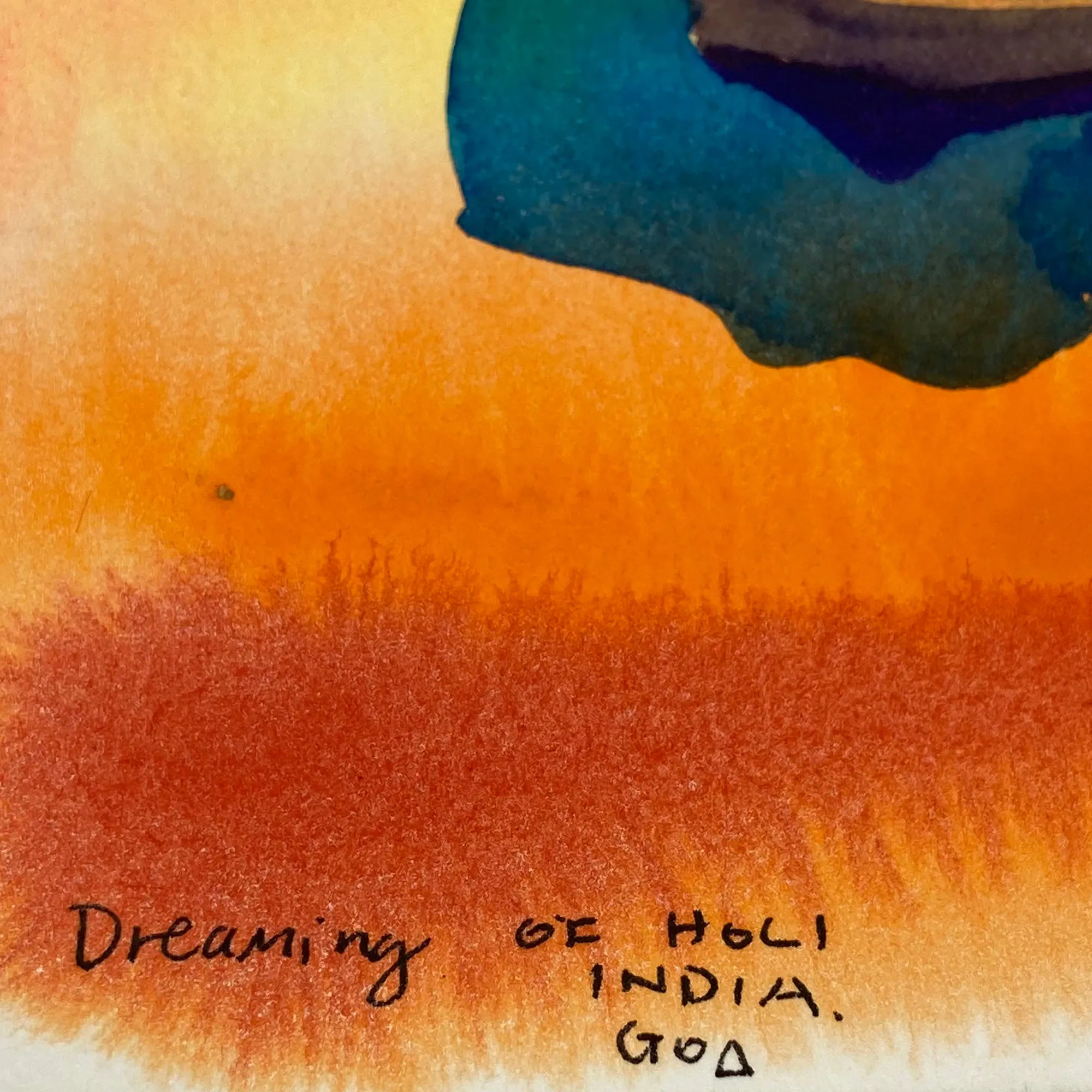 ORIGINAL LANDSCAPE WATERCOLOUR 'DREAMING OF HOLI' GOA INDIA  - ANDREW LOGAN 2015