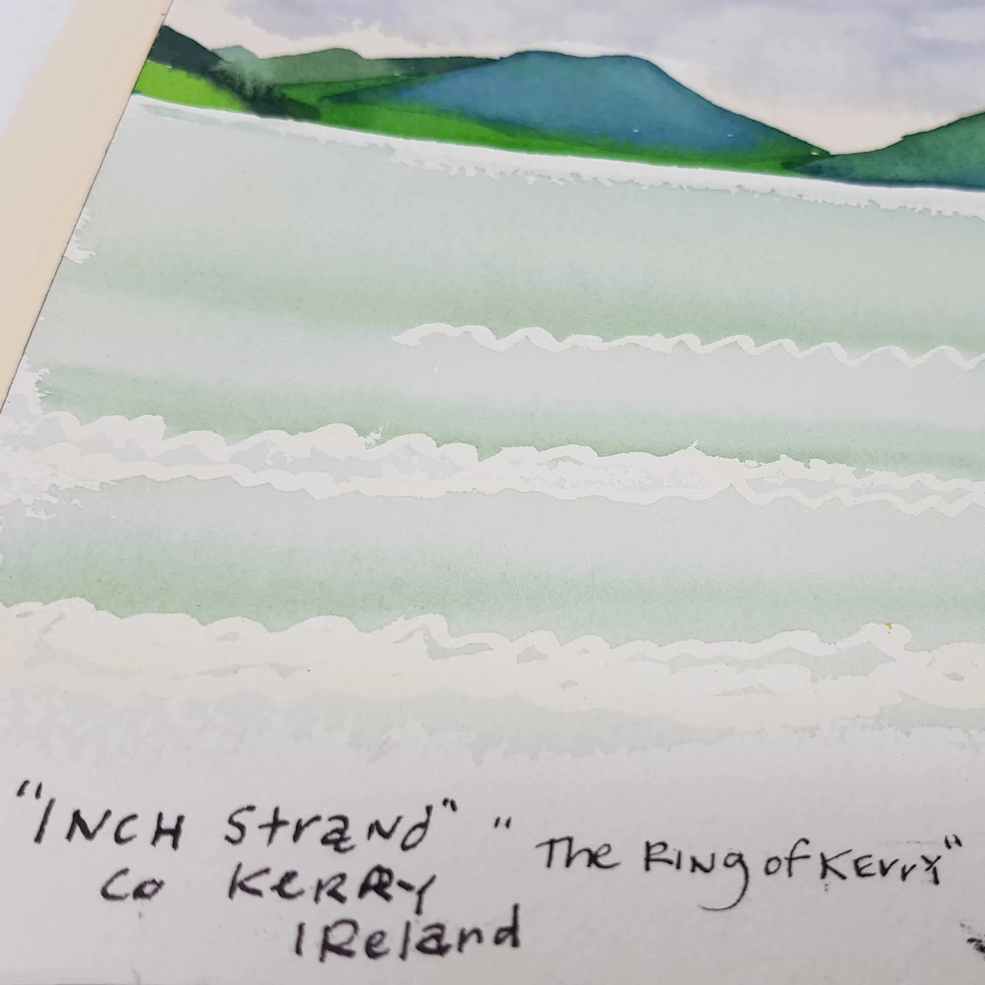 ORIGINAL WATERCOLOUR OF INCH STRAND, KERRY, IRELAND - ANDREW LOGAN 1994