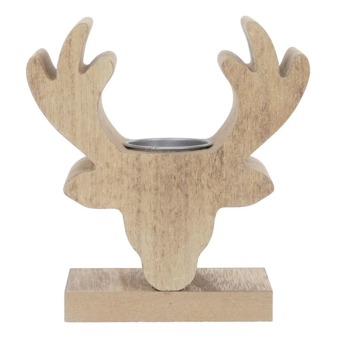 Pair of Wooden Stags Head Tealight Christmas Candle Holders