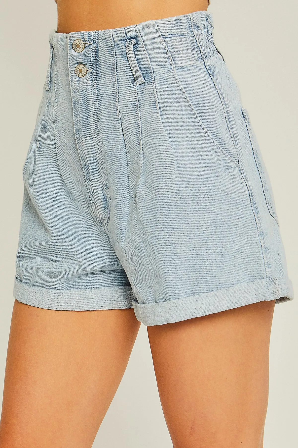 PAPER BAG WAIST DENIM SHORTS