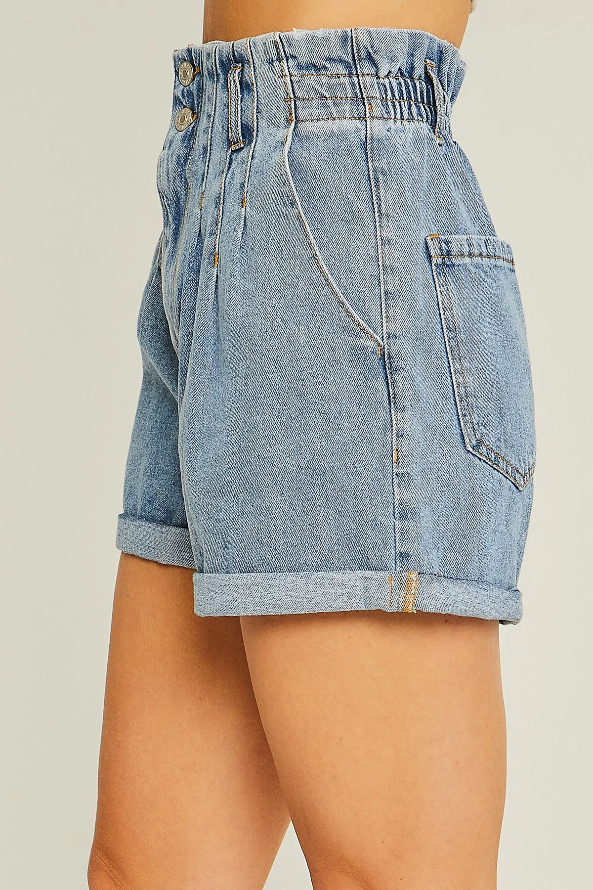 PAPER BAG WAIST DENIM SHORTS