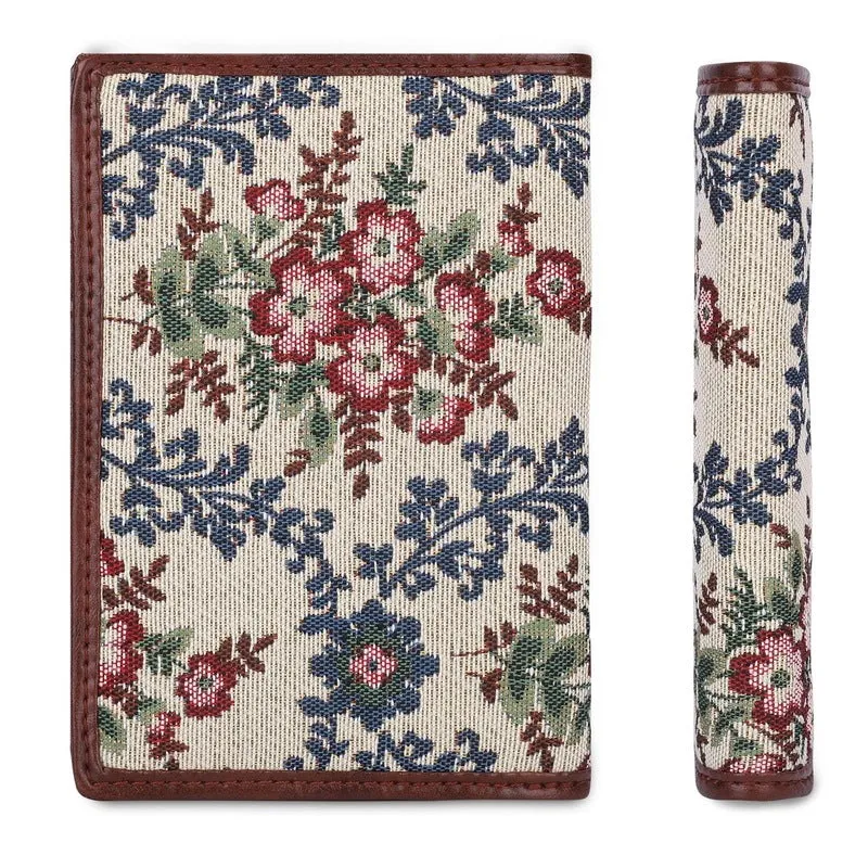 Passport Wallet - Tapestry & Faux Leather, Unisex | Compact, Spacious | Pink-Floral