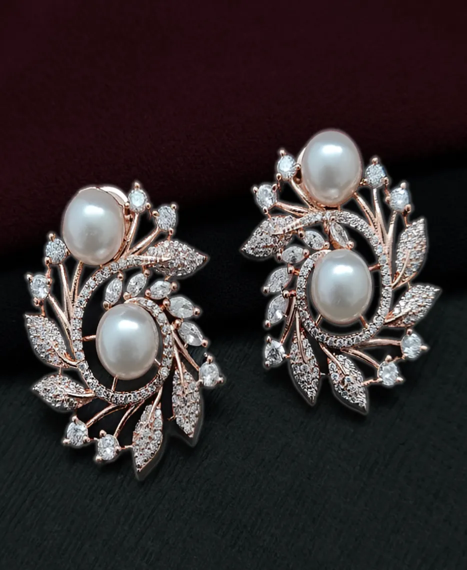 Pearl Elegant AD Studs in Rose Gold