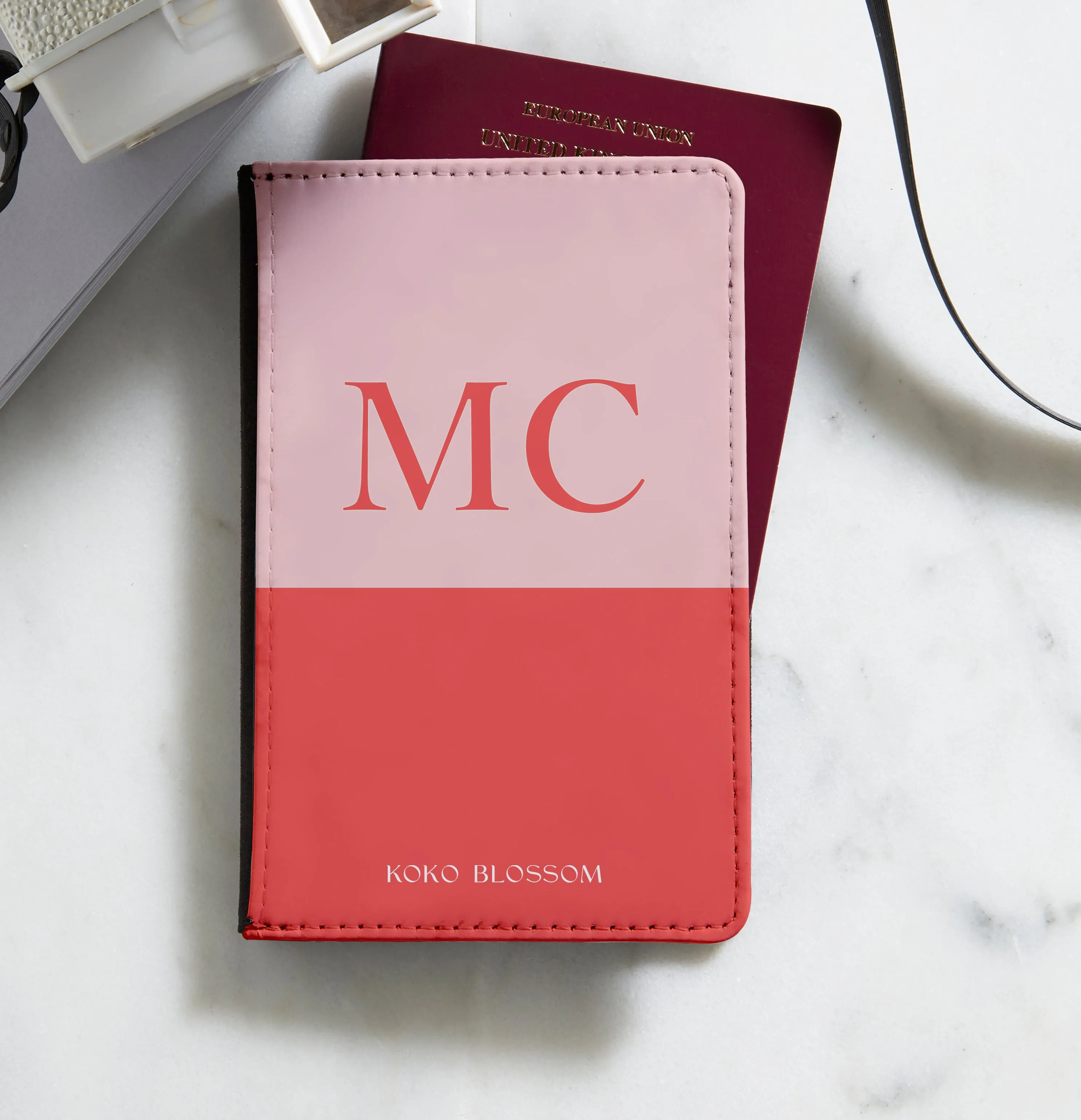 Personalised Passport Holder | Colourblock in Blush   Watermelon