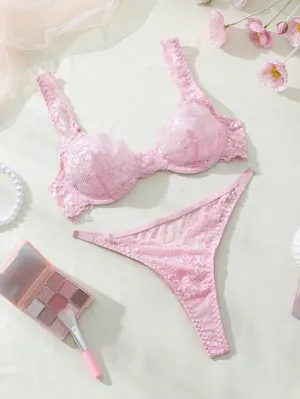 Pink Lingerie Set See Through Mesh