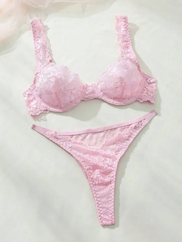 Pink Lingerie Set See Through Mesh