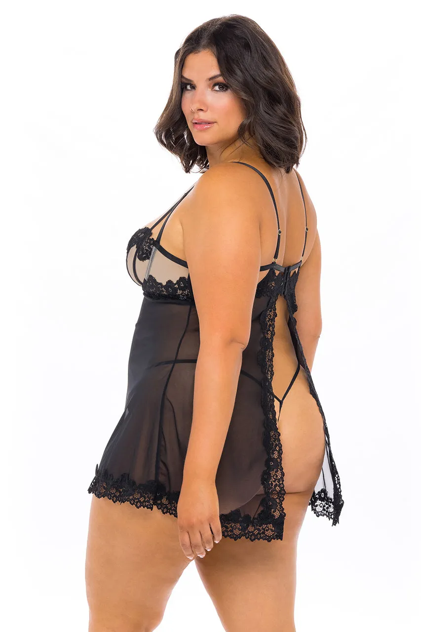 Plus Size Julie Lace Open Back Babydoll