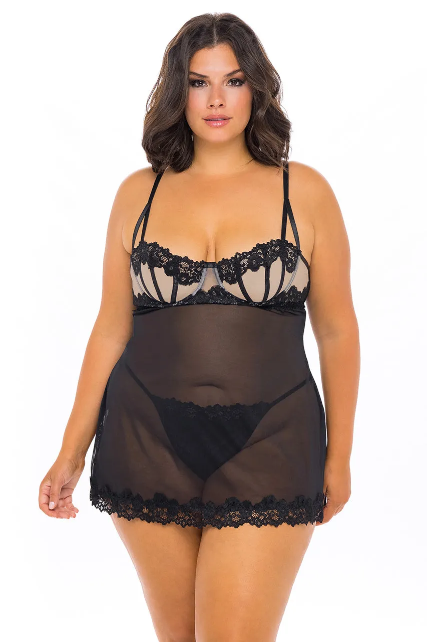 Plus Size Julie Lace Open Back Babydoll