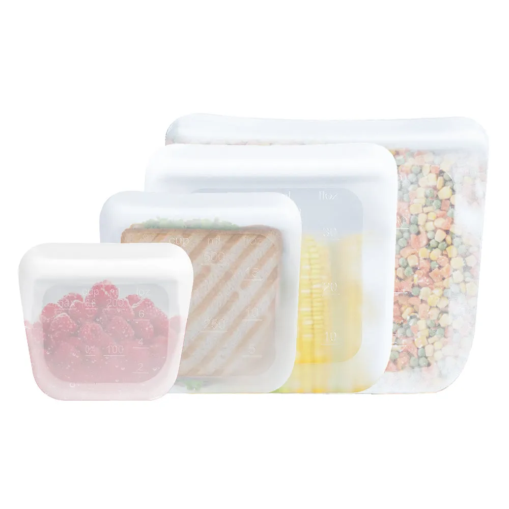 purifyou Reusable Silicone Storage Snack Bags 6oz / 16oz / 32oz / 64oz Self-Seal Food Storage Container for Fruits, Vegetables, Sandwiches, Dishwasher Safe & Leak-free