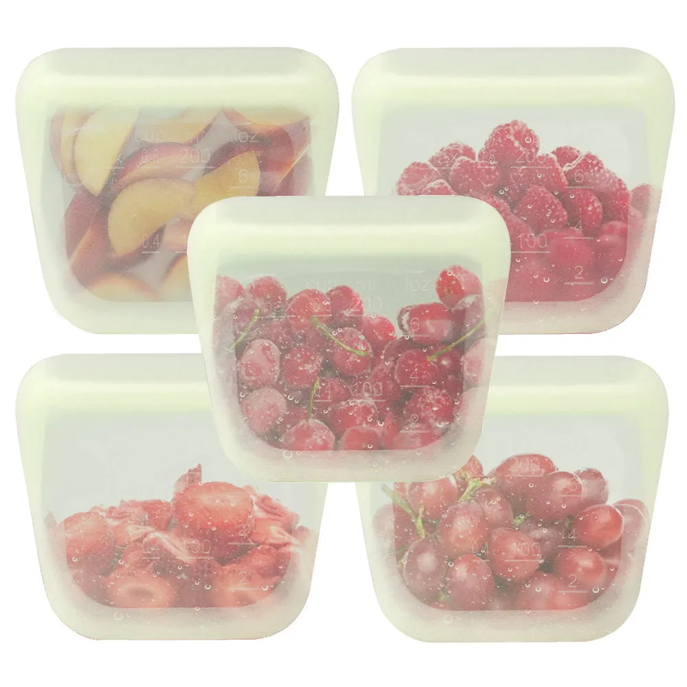 purifyou Reusable Silicone Storage Snack Bags 6oz / 16oz / 32oz / 64oz Self-Seal Food Storage Container for Fruits, Vegetables, Sandwiches, Dishwasher Safe & Leak-free