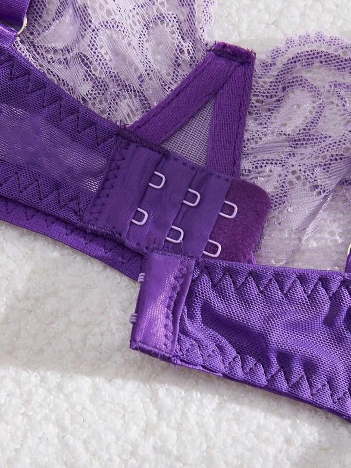 Purple Sheer Lace Lingerie Set