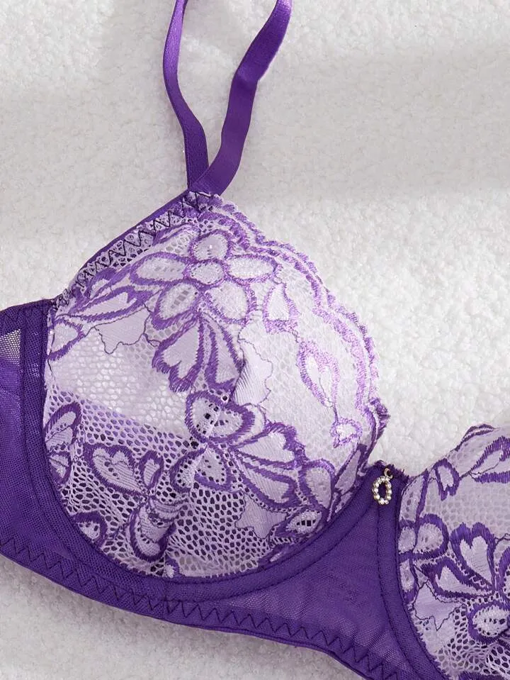 Purple Sheer Lace Lingerie Set