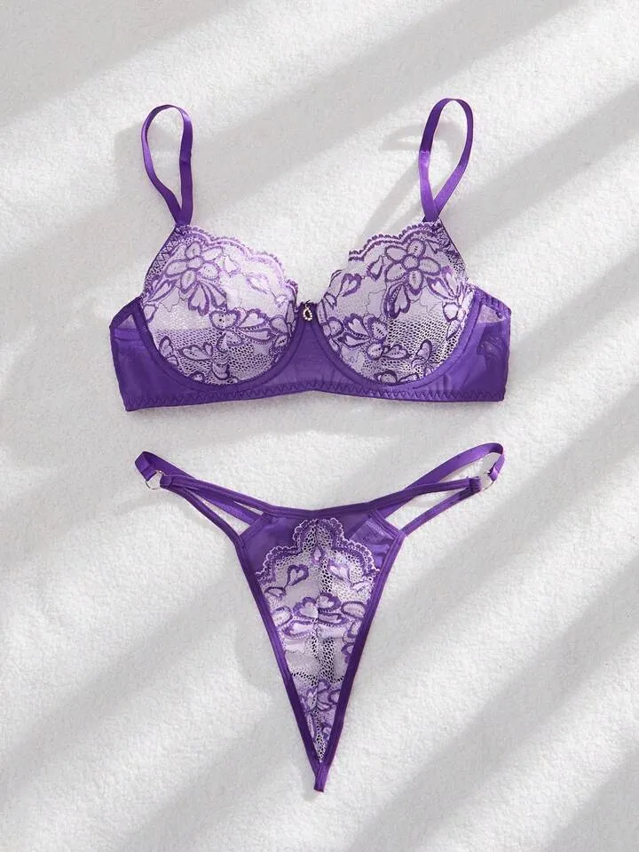 Purple Sheer Lace Lingerie Set