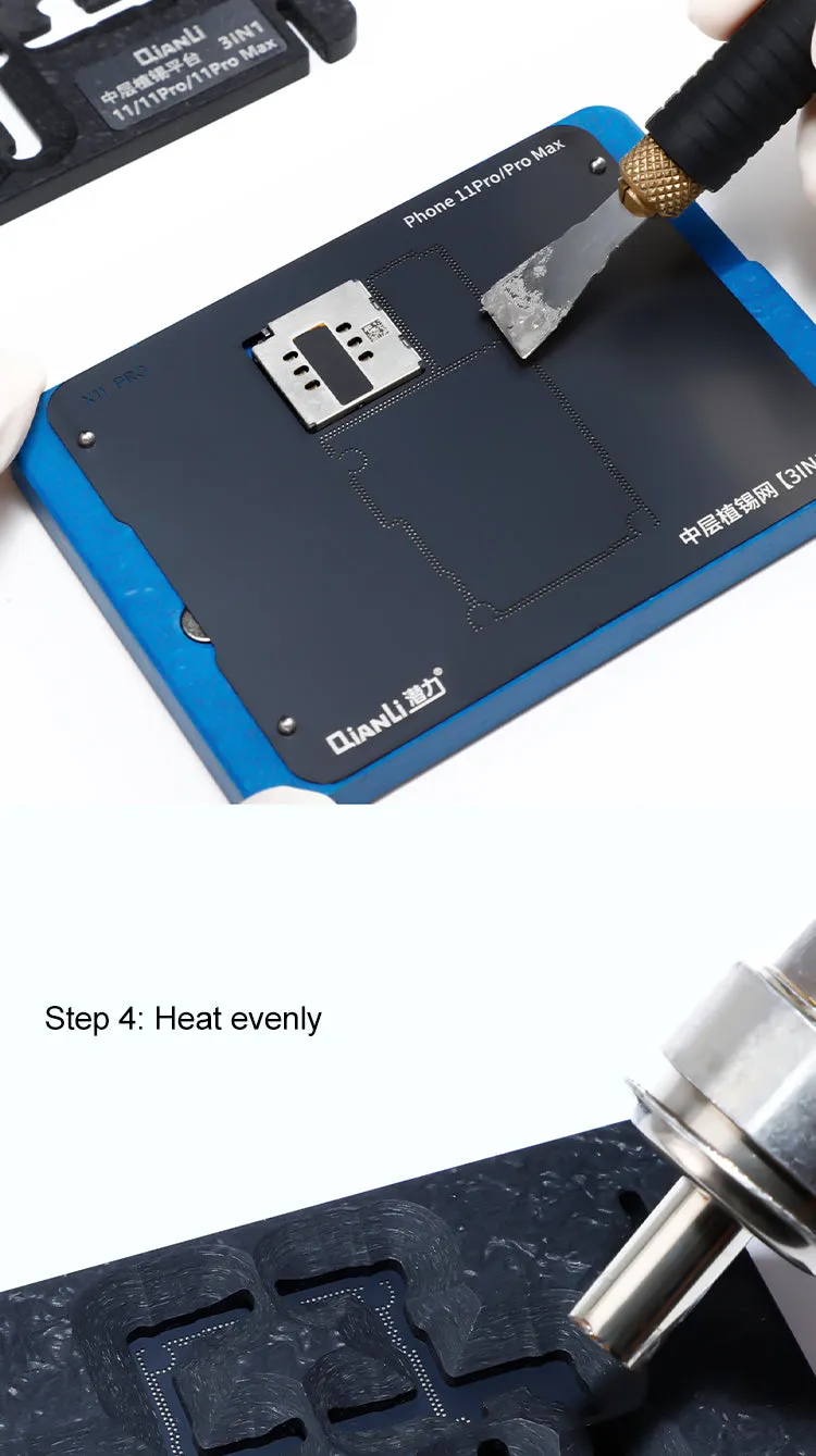 Qianli 3 in1 BGA Reballing Stencil Planting Tin Platform for iPhone 11 11Pro Max Motherboard Middle Layer Fixture Repair